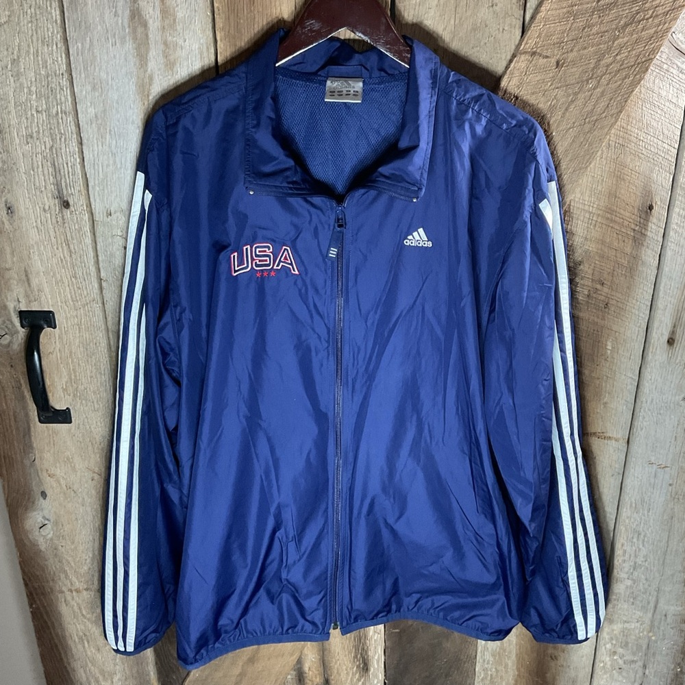 Vintage Men's Adidas USA Blue USA Track Jacket Size L